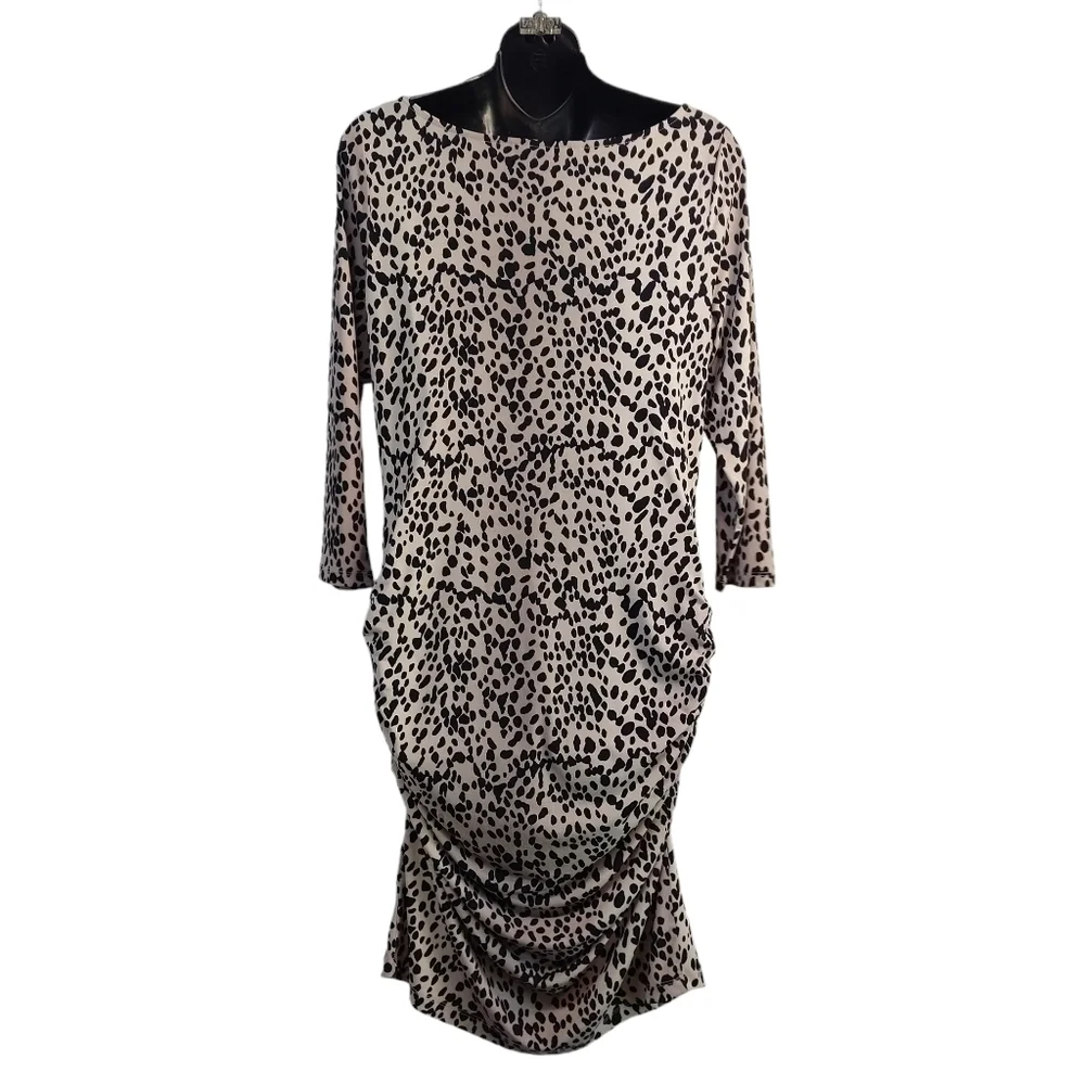 Jennifer Lopez Women's Leopard Print 3/4 Sleeves Stretch Bodycon Dress Size L